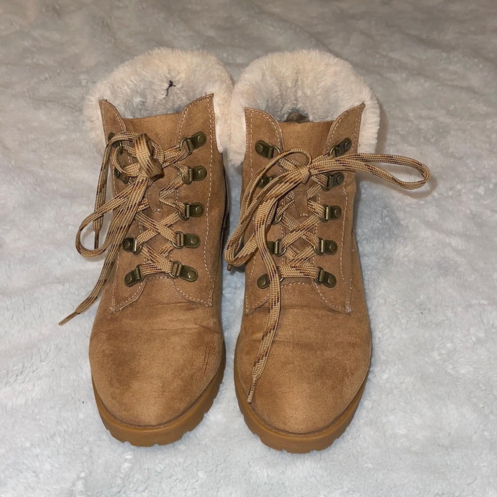 LOFT Fur Trimmed Combat Boots Sz 7